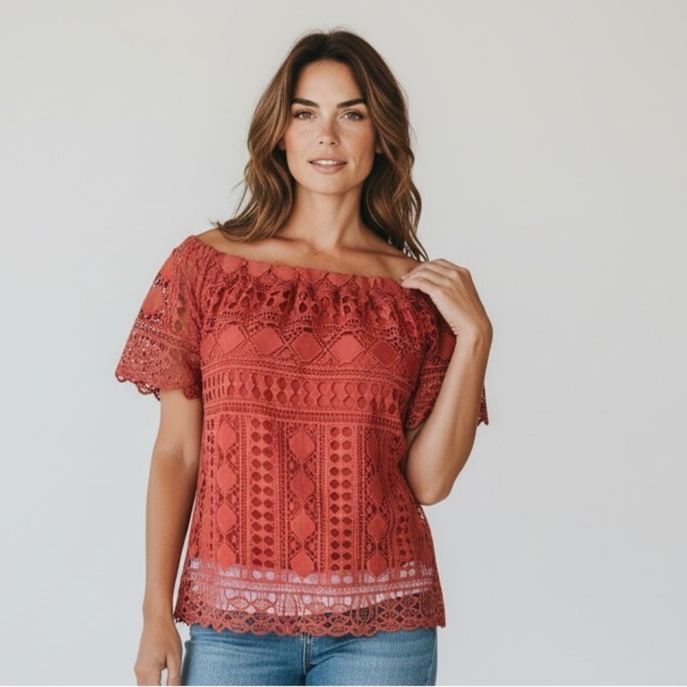 Maurice’s ladies lace short sleeve lined pullover top size small excellent cond